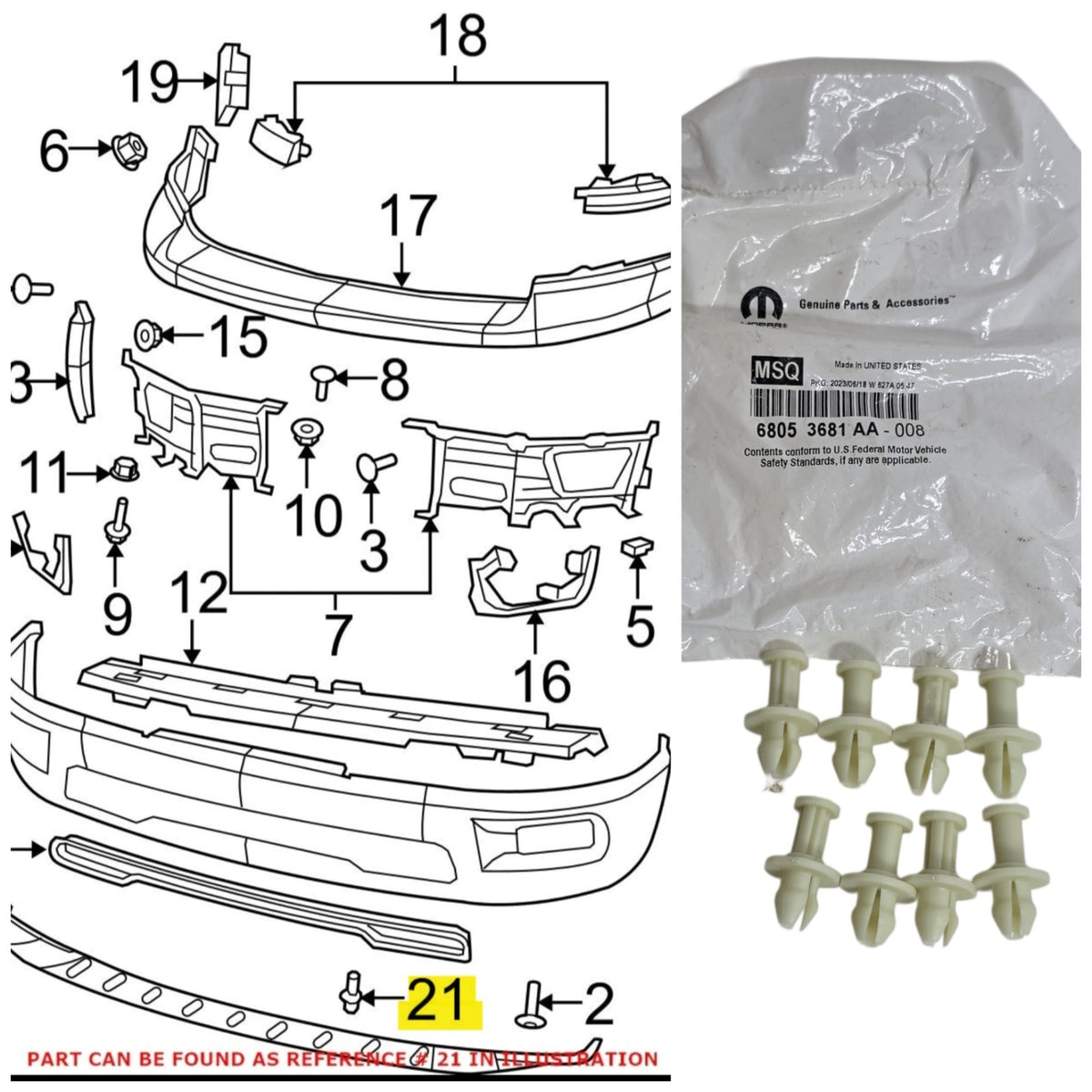 Genuine OEM Mopar Valance Panel Clip Dodge 1500 Classic Ram 68053681AA Qty: 1 0