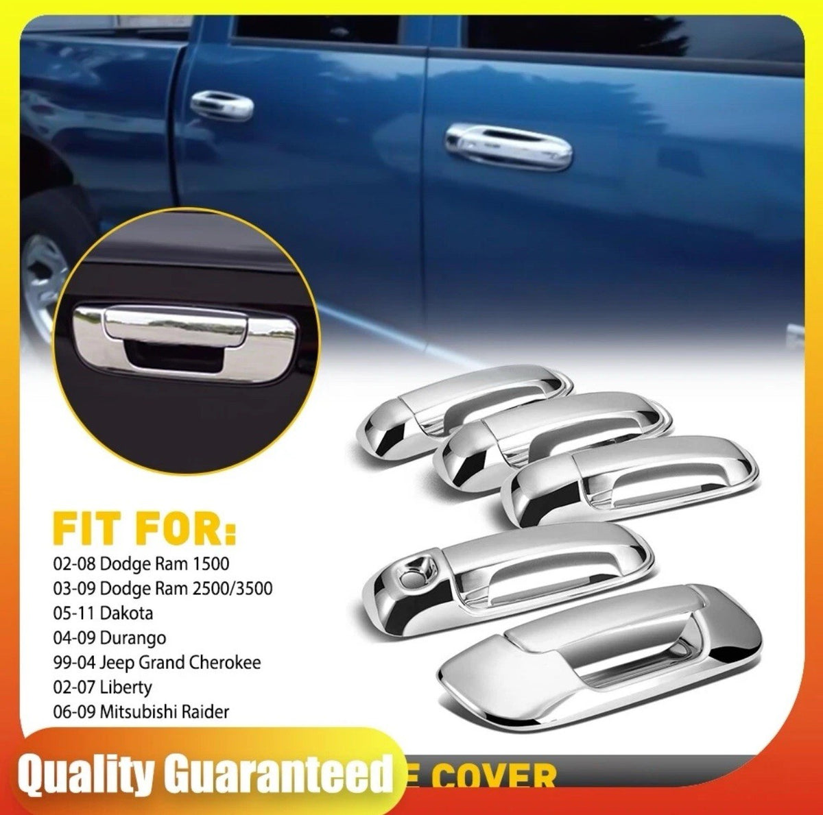 Chrome 4 Door Handle Set Fits For 2004-2009 Dodge Durango, Grand Cherokee,RAM,0