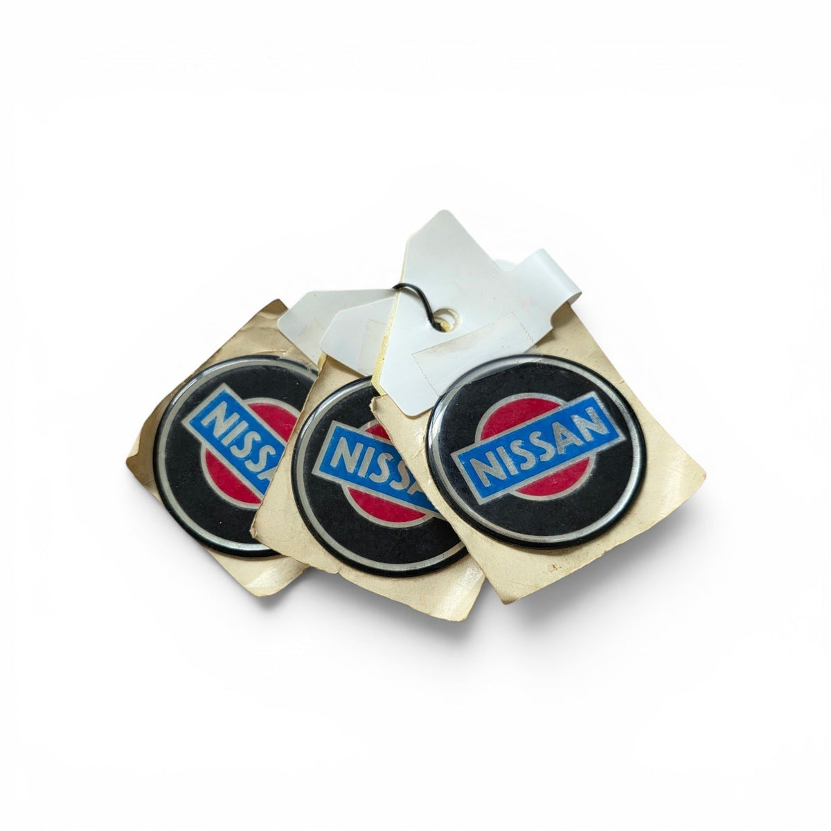 3 VINTAGE STYLE NISSAN STEERING WHEEL RIM CENTER CAP DECALS EMBLEMS  1 1/2" NOS0